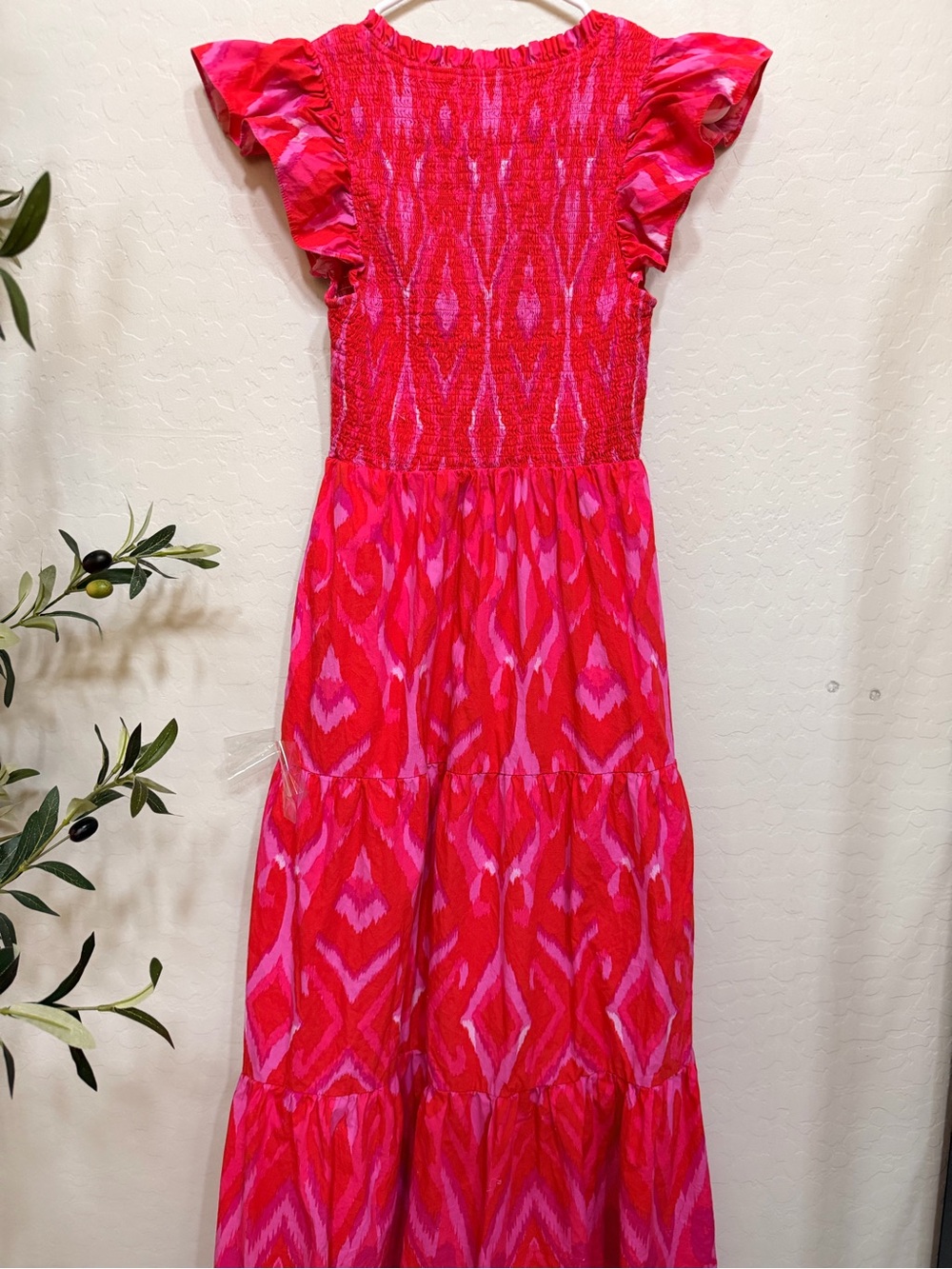 Sugarlips Pink and Red V-Neck Tiered Maxi Dress - Picture 9 of 12